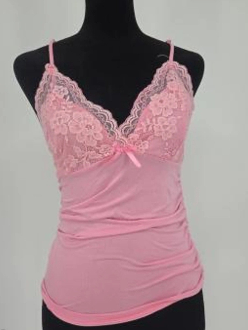 Lace Trim Pink Cami Tank Top With Bow